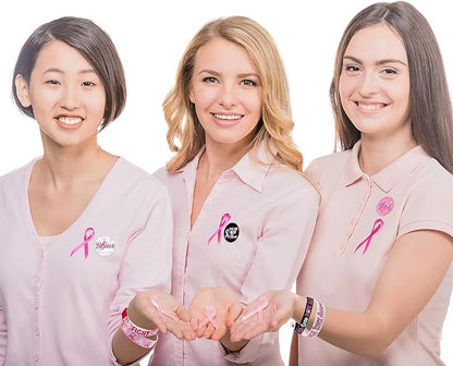 60 Pcs Breast Cancer Awareness Accessories Stuff ,Pink Ribbon Breast Cancer Awareness Silicone Bracelet Wristbands and Button Badges Pins Gifts for Women Girl Pink Party Favors