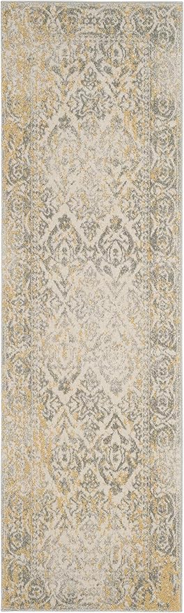 SAFAVIEH Evoke Collection 2'2" x 7' Ivory/Grey EVK264D Distressed Non-Shedding Living Room Entryway Foyer Hallway Bedroom Runner Rug