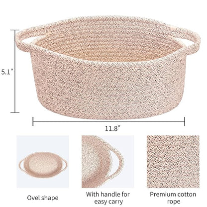 ABenkle Small Basket with Handles, Boho Decorative Rope Woven Dog Cat Toy Storage Bin Shelf Storage Organizer, Easter Christmas Gift Basket, 12"x8"x5"