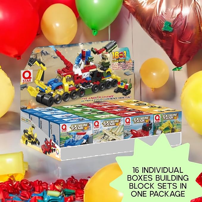 Mini 16 Car Building Blocks Compatible with Lego Party Favors for Kids, Prizes for Kids Classroom, Goodie Bag Fillers