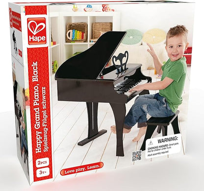 Hape Classic Grand Black Piano| Thirty Key Wooden Keyboard Musical Toy Set for Kids Age Year 3 and up
