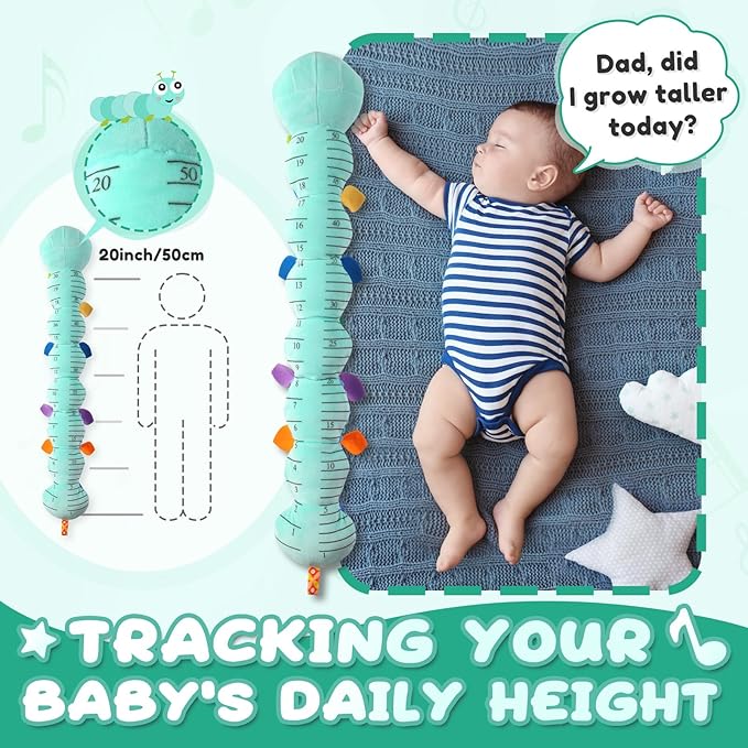 Awotoy Baby Toys 0 to 12 Months, Musical Stuffed Animal Activity Soft Toy with Multi-Sensory Crinkle, Rattle and Textures, Infant Tummy Time Toys for Newborn Boys Girls, Caterpillar, Blue