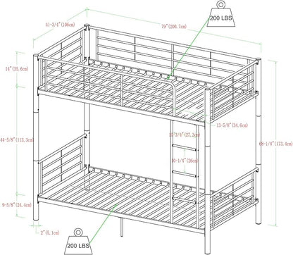 Walker Edison Elodie Urban Industrial Twin over Twin Metal Bunk Bed, Twin over Twin, Black