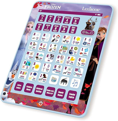 LEXiBOOK Disney Frozen, Educational Bilingual Learning Tablet, Learn Letters Numbers Words Spelling and Music, English/Spanish Languages, Blue, JCPAD002FZi2