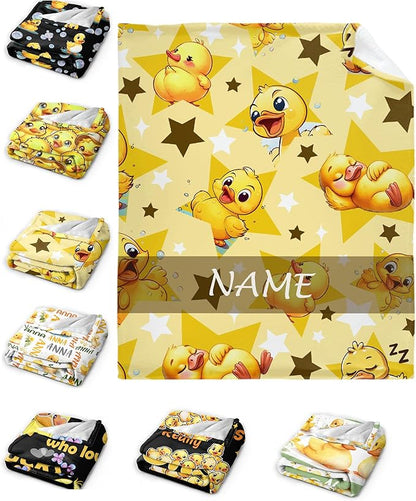 Custom Name Yellow Star Ducks Adult duck Blanket Kids Funny Blanket Suitable for Bedroom bed sofa Crib Couch Chair outdoor All Season Items That Yellow Duck Lovers Will Love 60"x50"for Teens