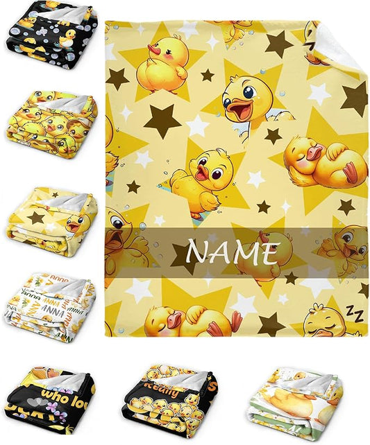 Custom Name Yellow Star Ducks Adult duck Blanket Kids Funny Blanket Suitable for Bedroom bed sofa Crib Couch Chair outdoor All Season Items That Yellow Duck Lovers Will Love 60"x50"for Teens