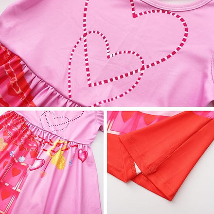 7 Pcs Pink Rise Costume for Girls Red Princess Dress with Wig