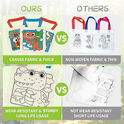 12 Pieces Kids Coloring Goodie Bags, Reusable Canvas Bag, Cute Art Party Favors, Color Your Own Bags for DIY Painting Birthday Carnival Celebration, Party Supplies Gift, Boys