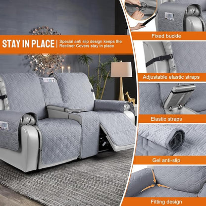 VANSOFY Loveseat Recliner Cover with Console 100% Waterproof Sofa Slipcovers Non-Slip Reclining Couch Cover Split Sofa Covers Furniture Protector for Pets, Dogs(Light Gray)