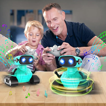 Hamourd Robot Toys - Kids Toys Rechargeable RC Robots, Remote Control Toy with Auto-Demonstration, Flexible Head & Arms, Dance Moves, Music, Shining LED Eyes, Girls Boys Toys Birthday