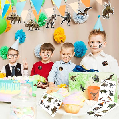 60PCS Realistic Dinosaur Party Favors Set include 36Pcs Dinosaur Temporary Tattoos Stickers, 24Pcs Dinosaur Slap Bracelet for Forest Dinosaur Dino Party Favors Prehistoric Dinosaur Themed Supplies