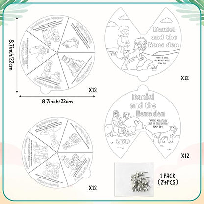 COcnny Christian Lion Coloring Craft - 24 Sets Daniel and The Lions Den Craft for Kids, Color Your Own Religious Wheel Cards Art Activities, Bible Jesus Biblical Game for Sunday School Classroom Home