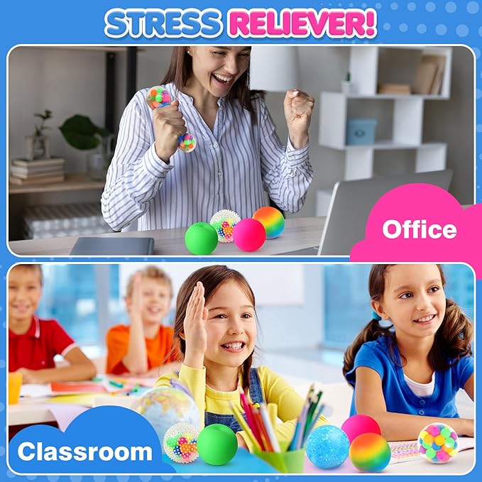 Stress Balls Fidget Sensory Toys: 12 Pack Squishy Stress Balls for Kids 3-12 - Hand Therapy Sensory Ball with Nervousness Pressure Relief - Squeeze Stress Toys Bulk - Classroom Prize Gift for Student