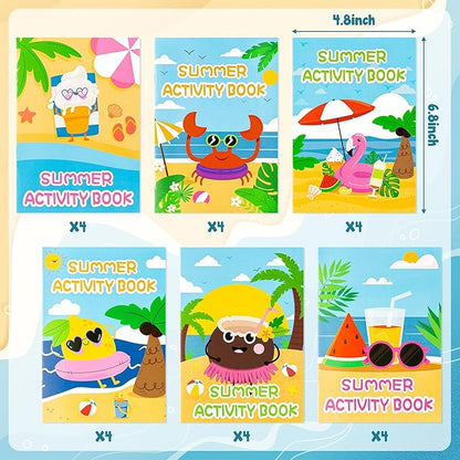 BZaber Summer Beach Coloring Books - 24Pcs Summer Game DIY Art Drawing Book Bulk Including Lemon Coconut Crab Flamingo Beach Pool Summer Patterns for Summer Holiday Classroom Rewards Goodie Bag Filler