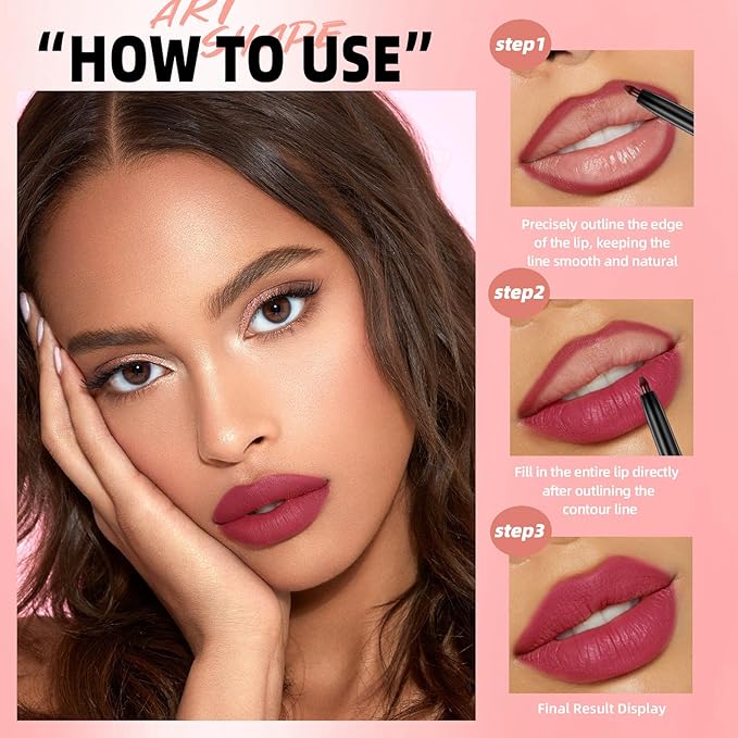 QiBest 12Pcs Velvet Lipstick Gel Lip Liner Pencil Set, Creamy Matte Crayon Lipsticks Long Lasting Lip Filler Makeup Kit for Women & Girls, Lipstick Pencils Pack with Rich Color & Smooth Application