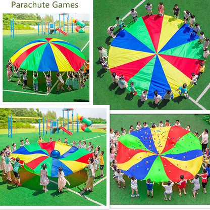 SPINFOX Multicolored Parachute - 6FT, 10FT, 20FT with Handles for Kids Indoor Outdoor Play