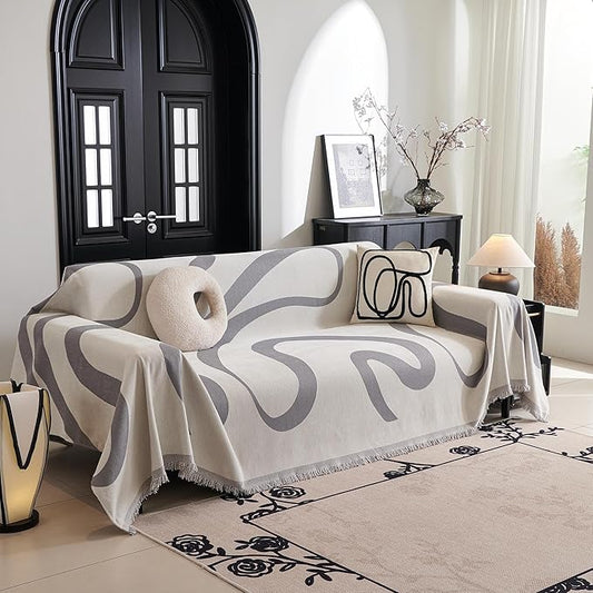 MYSKY HOME Boho Couch Cover Super Soft Couch Covers for 2-3 Cushion Couch Sofa, Modern Grey Jacquard Sofa Slipcover Loveseat Futon Cover, Couch Covers for Sectional Sofa, 71" x 118", Grey Curve