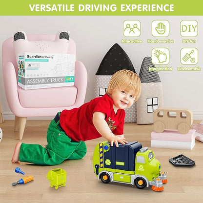 Trucks Take Apart Toys with Electric Drill, DIY Electric City Clean Truck Toy Set, STEM Assembled Educational Toys, Garbage Truck Toys, Birthday Gifts for 3 4 5 6 7 8 Years Old Boys Girls