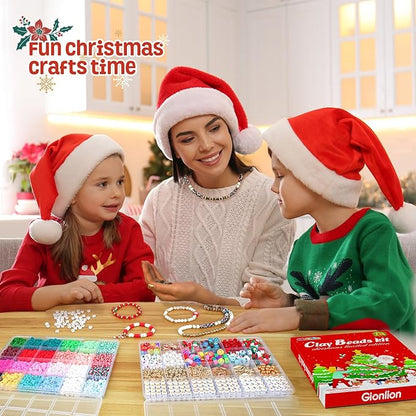 Gionlion Christmas Bracelet Making Kit, Clay Beads Friendship Bracelet Kit Christmas Crafts Gifts for Girls Ages 6-12, Gold Beads Charm Bracelet Maker Set Preppy Jewelry Making Kit Gifts for Teen