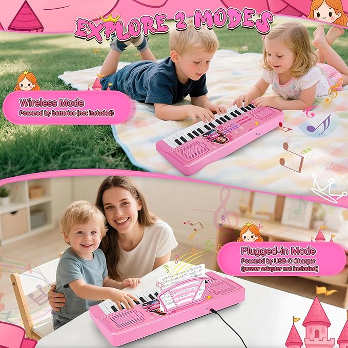 Upgraded 37 Keys Kids Piano Keyboard with Mini Microphone Music Stand – Portable Musical Toys for Toddlers Ages 3 4 5 6 Girls Birthday Gift - Pink