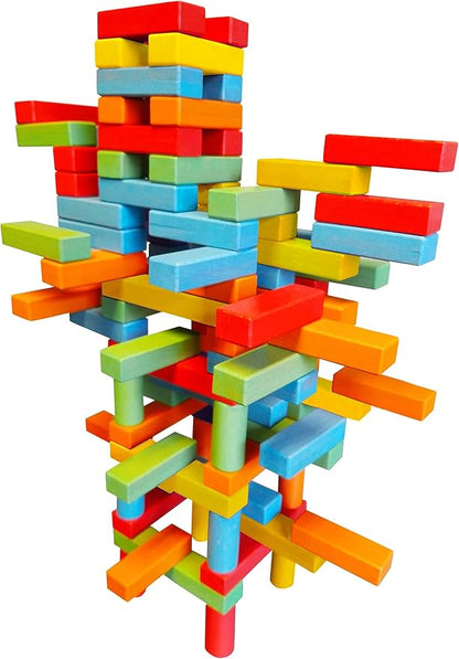 Magnetic Building Blocks Set - 45 Pieces, 25 Colorful Wooden Bricks with 2 Magnets, 15 with 3 Magnets, 5 Risers