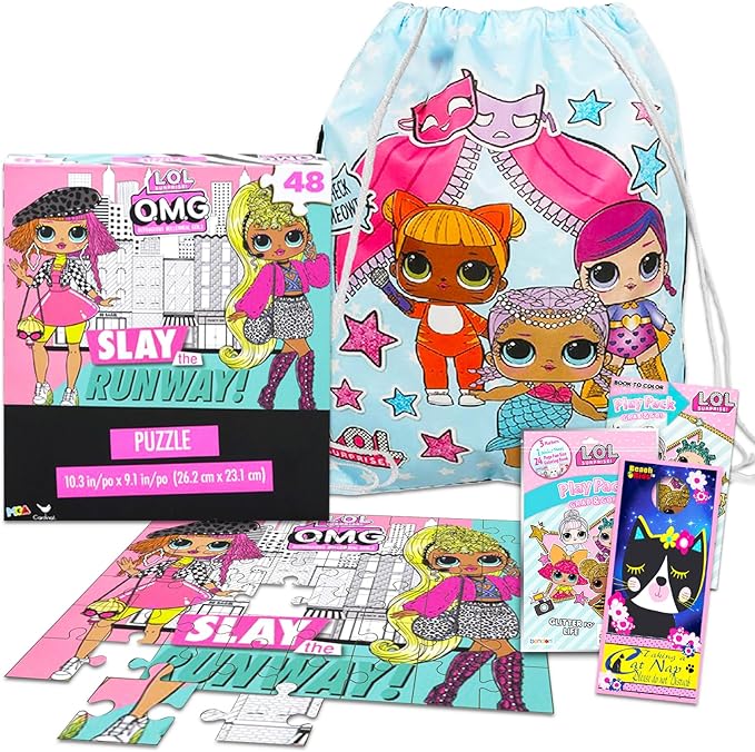 LOL Dolls Drawstring Bag Activity Set - 5 Pc Bundle with LOL Puzzle for Kids, Cinch Bag, Play Pack, and More (LOL Travel Playset for Girls)