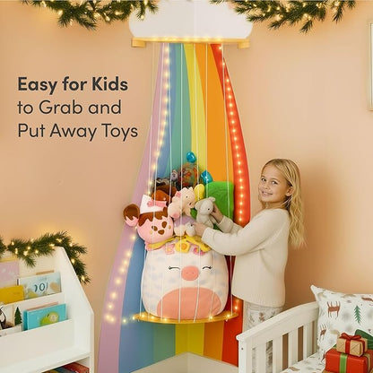 PUTSKA Nursery Furniture Hanging Organizer – Wall Mounted Stuffed Animal Storage for Baby Room, Corner Plush Collection Display & Nursery Organization System, Space-Saving Vertical Storage - Rainbow