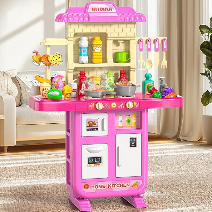 Pretend Play Kitchen Toy for Girls Age 3 4 5 6 7 8 - Toy Kitchen Accessories Food Toy for 3 4 5 6 Years Old Girls, Cutting Food Toy, Pretend Play for Toddlers 3-5, Girls Gifts Cooking Toys