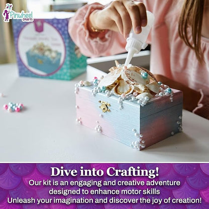 Pinwheel Crafts Mermaid DIY Jewelry Box Kit for Girls Ages 4+ - 530Pc Make Your Own Jewelry Box, Girls DIY Craft Kits - Mermaid Craft Gifts for Girls - Painting Arts and Crafts for Girls 4-6 7 8 Years