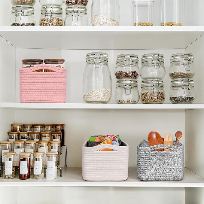 Goodpick Storage Baskets, Small Baskets for Organizing, Toy Storage for Organization, Home Decor, Pink Dorm Decor 3 Pack for Gifting, 13 x 8 x5 in