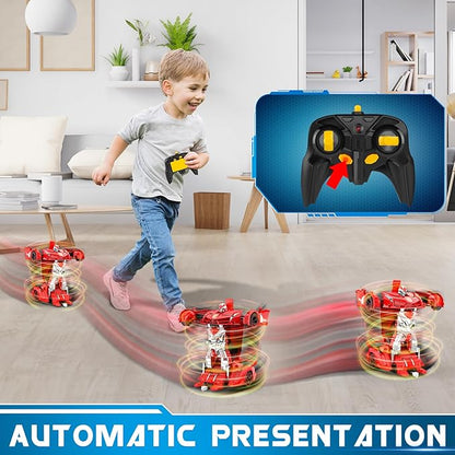 FDJ Transform Remote Control Car Robot, One Button Deformation to Robot with Flashing Light, 2.4Ghz 1:18 Scale Transforming Police Car Kids Toys with 360 Degree Rotating Drifting, Toys for Boys Girls