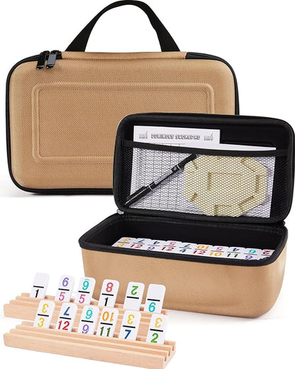 KAILE Mexican Train Dominoes Set with Numbers, Double 12 Dominoes Set with 4 Wooden Trays/Racks, 91 Tiles Colored Dominoes Train Games for Family Night, Travel, Party