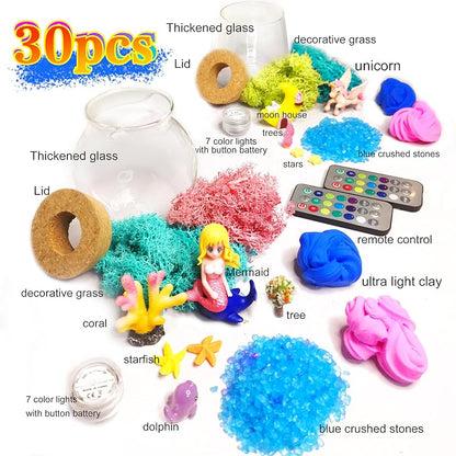 Buy 1 Get 2, Unicorn Terrarium Kit, Mermaid kit for Girls, Arts Craft Kit, Light Up Terrarium DIY Project, Toy for Ages 4-12 Kids, Remote Control LED
