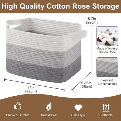 OIASKET Storage Basket for Organizing, Woven Baskets for Storage, Rectangle Decorative Baskets for Shleves, Closet, Toys, Books, Nursery Organizer Bins - Pack of 3 (Gradient Gray, 13"x9.85"x8.7")