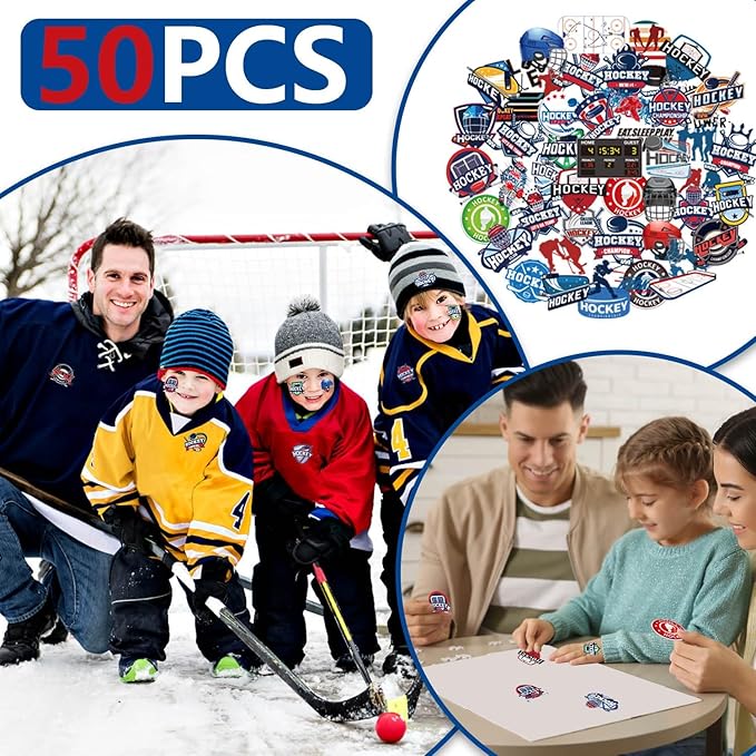 130PCS Hockey Party Favors - Incliding Hockey Keychains, Ice Hockey Gift Bags, Slap Bracelets, Hockey Stickers, Sports Mini Foam Fingers for Boys Fans Sports Hockey Birthday Party Supplies