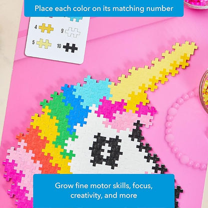 Plus Plus Puzzle By Number, 250 Piece Mini Interlocking Hashtag Color Blocks, 3D Pixel Art Kit for Kids - Unicorn
