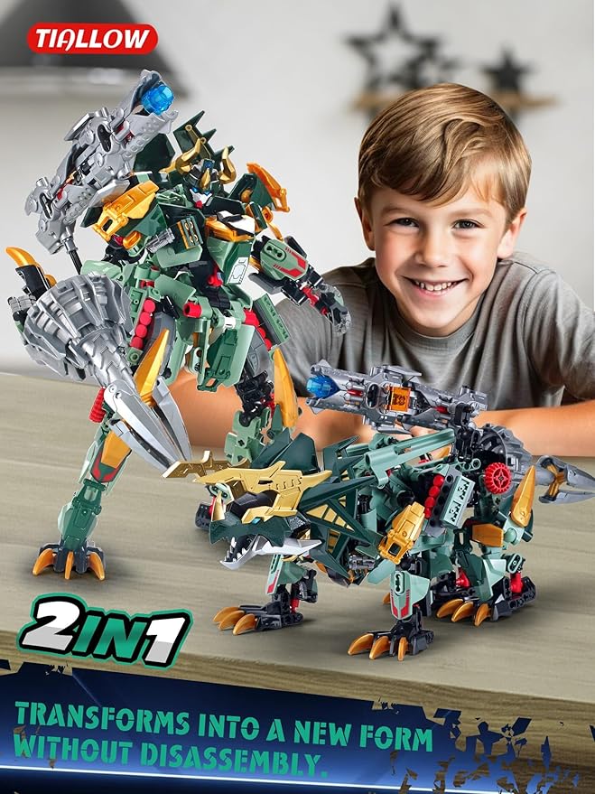 Dinosaurs Sets Mech Transform Triceratops 2-in-1 Building Blocks, Robot Transforming Toys Action Figures Building Kits Model, Birthday for Boys, Adult Age 8-12 (Triceratops)