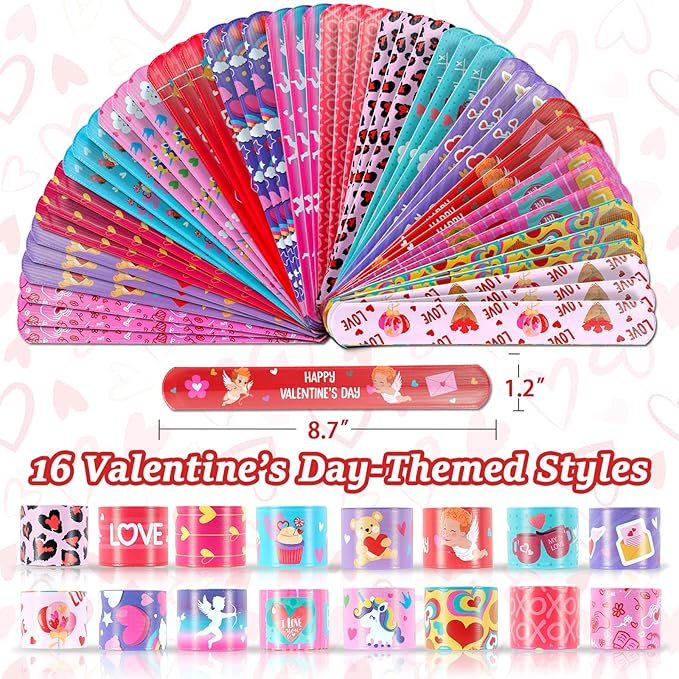 Valentine's Day Gifts for Kids Party Favors 48PC Valentine's Slap Bracelets for Kids Gifts for Students and Classes Valentine's Treats for Children Valentine's Bracelets Goodie Bag Fillers for Kids