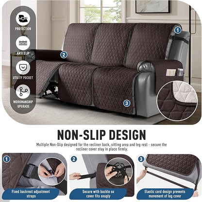 TAOCOCO 100% Waterproof Recliner Sofa Cover-Non Slip Split Couch Covers for Reclining Couches with Elastic Straps,Couch Covers for 3 Cushion Couch Sofa Pet Friendly(Chocolate, 3 Seater)