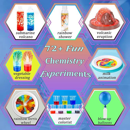 Science Kits for Kids 72+ Science Lab Experiments Erupting Volcano,Rainbow Rain,Artificial Snow Magic Chemistry Toy DIY Science Educational Learning Kit for Boys Girls