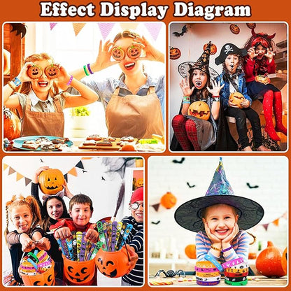 JUNEBRUSHS 50 Pack Halloween Party Favors Halloween Slap Bracelets Rubber Wristbands Assorted for Kids Halloween Slap Bands for Boys Girls Halloween Classroom Prizes Gifts Toys Treat Bag Fillers