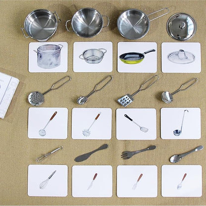 Montessori Language Materials Objects with Similar Cards 12pcs Mini Kitchen Replicas with Picture Cards