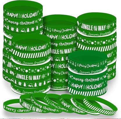 Morcheiong 42 Pieces Christmas Rubber Bracelets 7 Classic Design Silicone Wristbands for Merry Xmas Party Favors (Green)