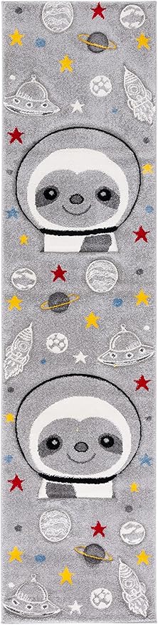 SAFAVIEH Carousel Kids Collection Runner Rug - 2' x 8', Grey & Ivory, Non-Shedding & Easy Care, Ideal for High Traffic Areas for Boys & Girls in Playroom, Nursery, Bedroom (CRK140F)