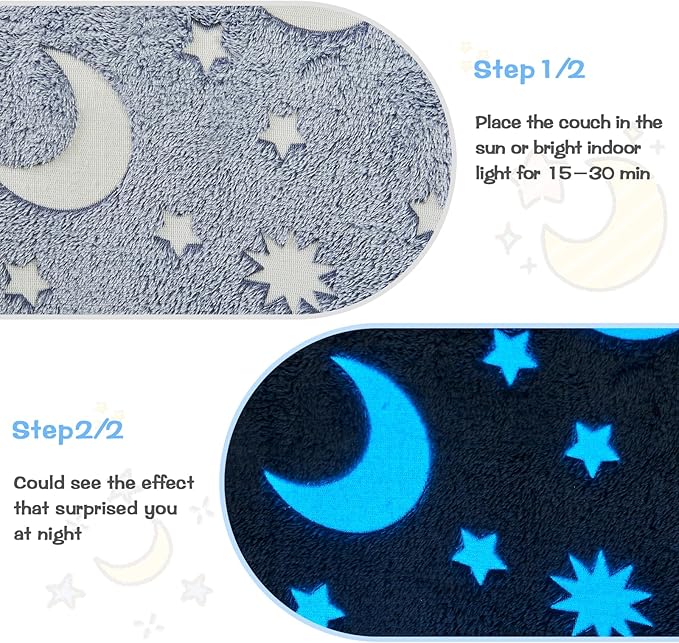 Toddler Couch, Toddler Chair Folding, Kids Couch 2 in 1, Kids Sofa for Playroom-Extra Soft 2 Seats, Glow in The Dark Open Couch, Gifts for Kids, Sleeper for Girls Boys, Grey Blue