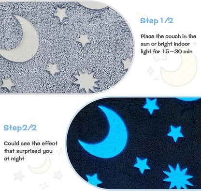 Toddler Couch, Toddler Chair Folding, Kids Couch 2 in 1, Kids Sofa for Playroom-Extra Soft 2 Seats, Glow in The Dark Open Couch, Gifts for Kids, Sleeper for Girls Boys, Grey Blue