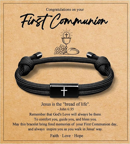 PEALICIOUS First Communion Gifts for Girls Boys, Cute Cross Bracelet as 1st Communion Favors Holy Religious Jewelry Christian Catholic Gifts for Son Daughter Niece, Easter Basket Stuffers for Teen