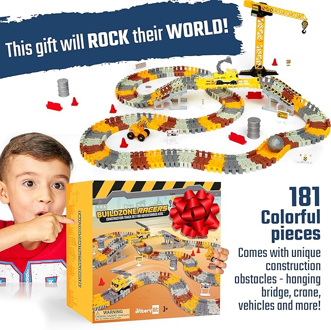 JITTERYGIT Construction Race Track Site Toy - Including Sandbox Vehicles, Trucks, Excavator, Bulldozer, Dump Truck, Crane - Birthday Gift for Kids, Boys, Girls, Toddlers for Ages 3 4 5 6 7 8 Year Old