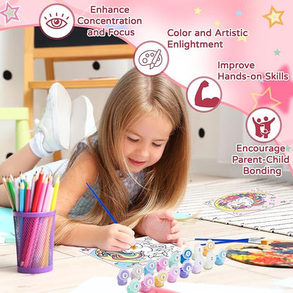6 Pack Unicorn Paint by Numbers for Kids - Glow in The Dark Predrawn Canvas, Arts and Crafts with 50 Paints,12 Brushes 2 Easels, DIY Acrylic Oil Painting Kits for Boys Girls Beginners, Home Wall Decor