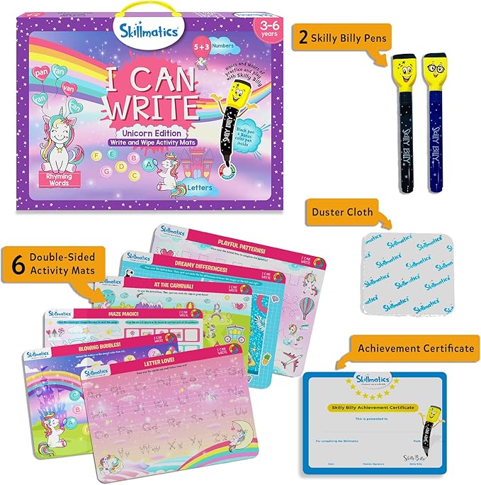 Skillmatics Educational Toy - I Can Write Unicorns, Preschool & Kindergarten Learning Activity for Kids, Toddlers, Supplies for Classroom, Gifts for Girls & Boys Ages 3, 4, 5, 6